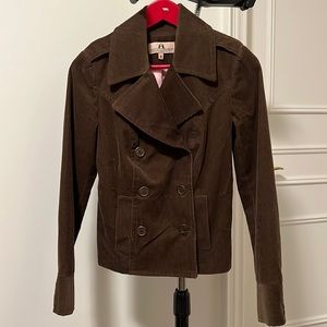 Juicy couture brown /pink lined corduroy double breasted jacket size small